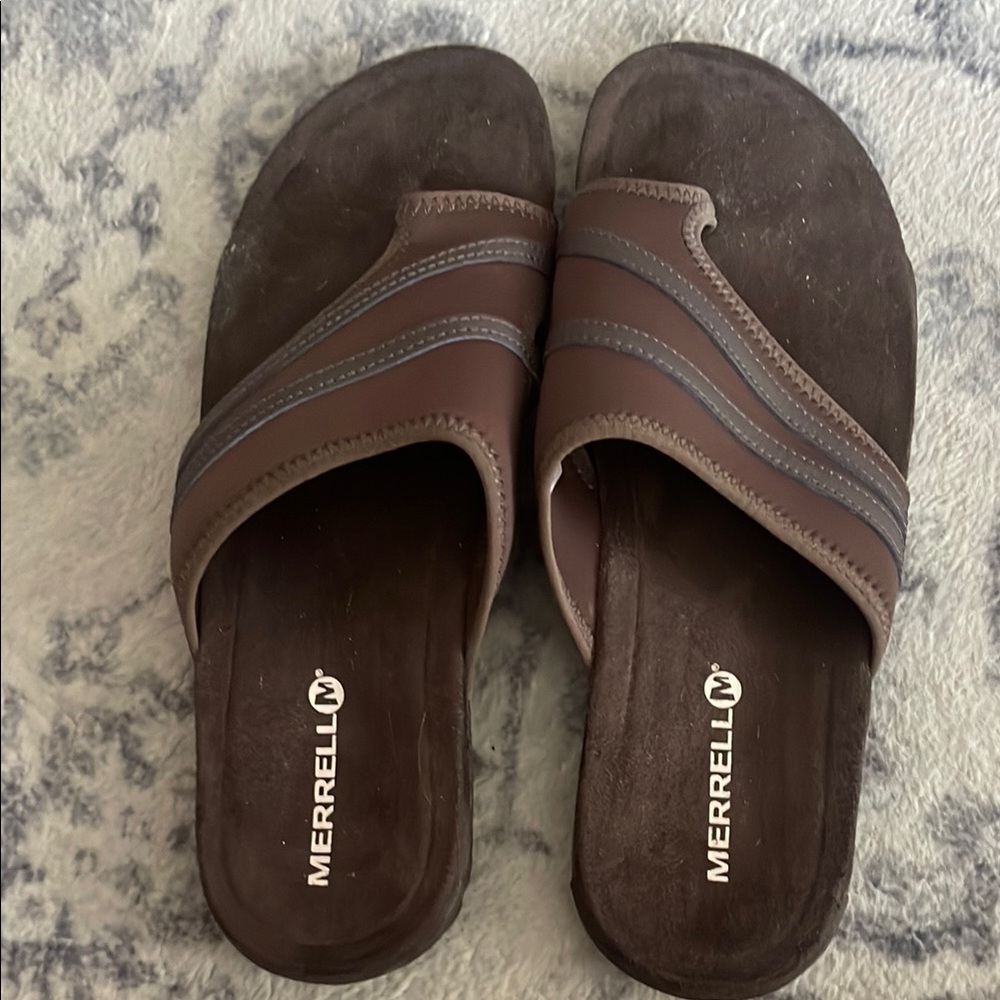 Merrell Brown and Gray Sandals Comfortable Slip-On Design